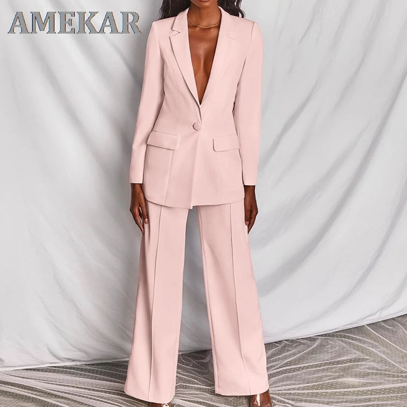 Блейзер и брюки комплект из двух предметов деловые костюмы на пуговицах девять