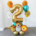 Набор воздушных шаров из фольги джунглей, металлический латексный Гелиевый шар, Золотой номер, Globos, для детей, для первого дня рождения, вечеринки, Детские воздушные шары для душа