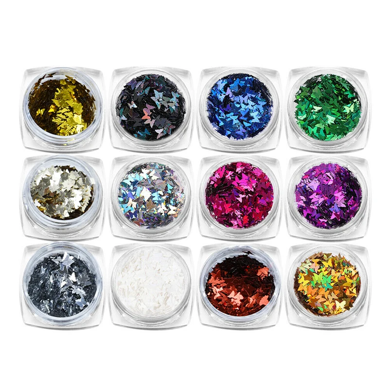 

12 шт./компл. 3 мм голографические 12 цветов на выбор! Голографическая бабочка блестки