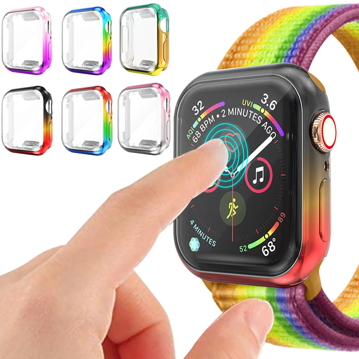 Цветной защитный чехол для часов Apple Watch SE 6 5 4 3 2 1 с полной защитой iWatch 42 мм 38 44 40