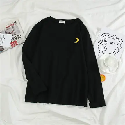 Blackz Модные женские футболки; сезон весна-осень; женские футболки с длинными рукавами и принтом для девочек; топы с круглым вырезом; свободные женские рубашки; мягкие женские футболки - Цвет: Blackz
