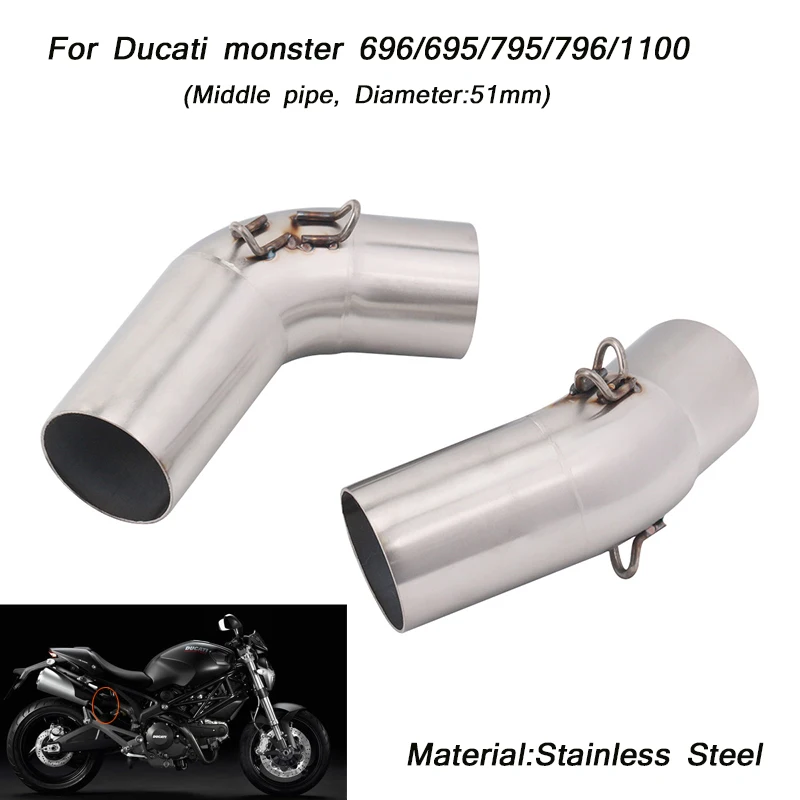 2x Middle Pipe Stainless Steel Link 51mm Motorcycle Exhaust Muffler Pipe Modified For Ducati monster 696 695 795 796 1100