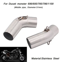 2x middle pipe stainless steel link 51mm motorcycle exhaust muffler pipe modified for ducati monster 696 695 795 796 1100