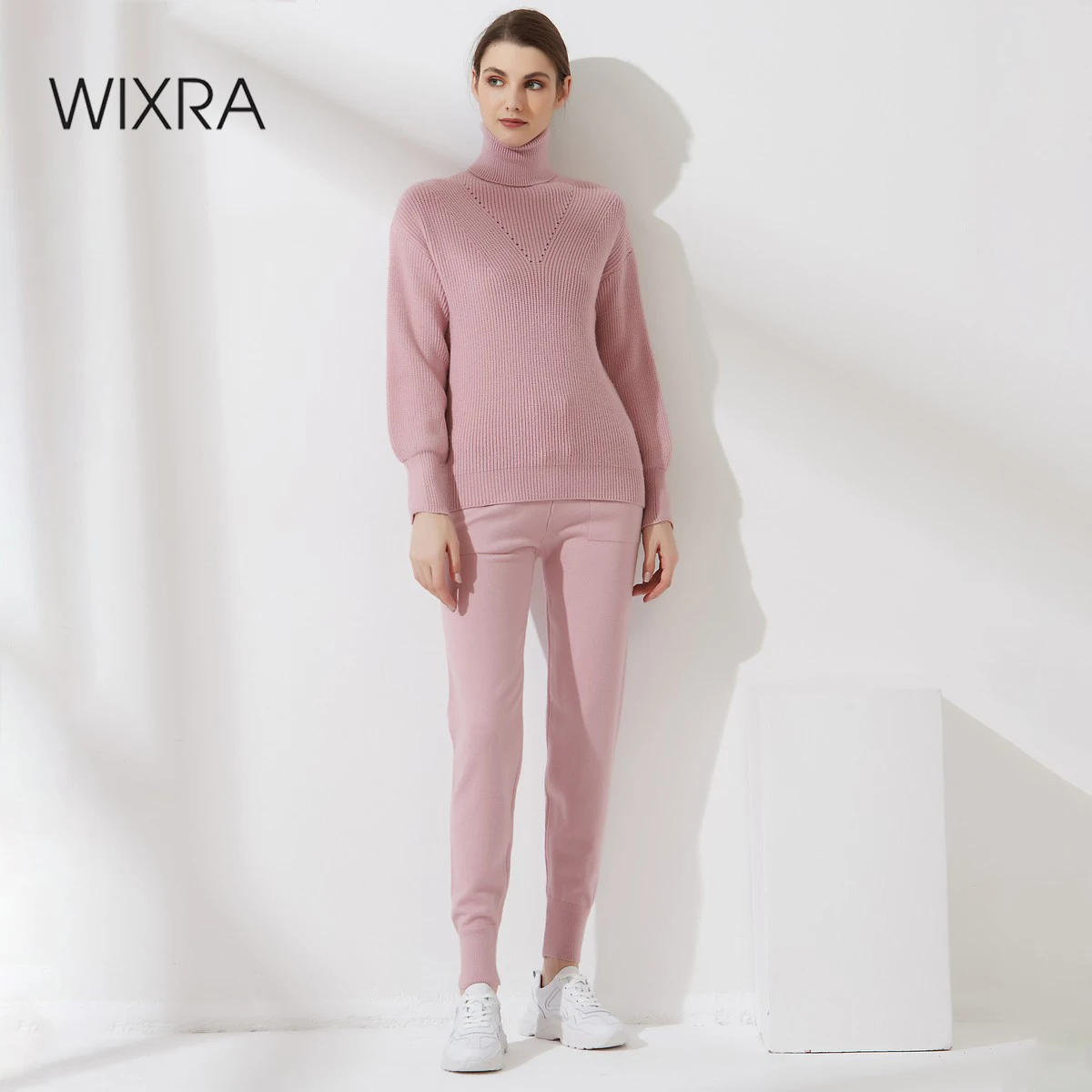 

Wixra Women Basic Tracksuit Turtleneck Sweater + Pockets Harem Pants Autumn Winter Hot Female Pullover 2 Piece Set