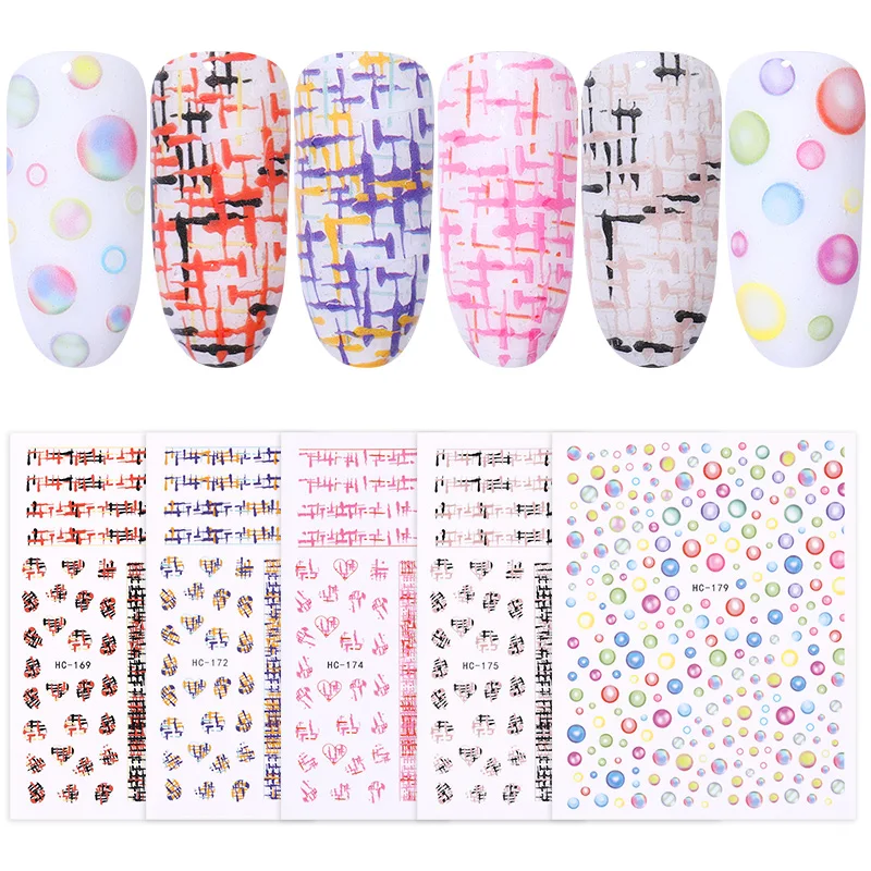 3D наклейки для ногтей с смешанными узорами цветные переводные самоклеящаяся