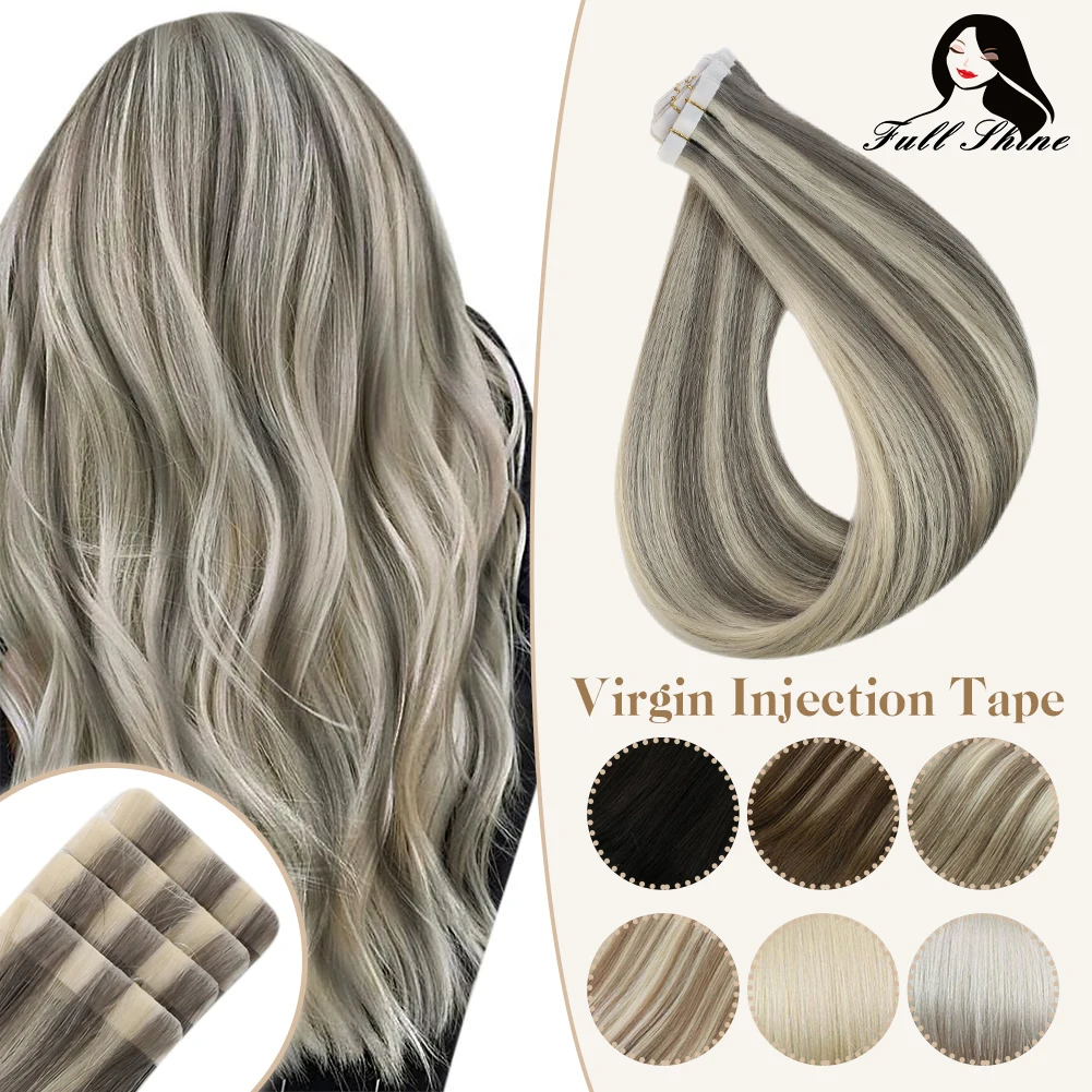 Full Shine Injection Tape In Adhesives Virgin Human Hair Extensions Blonde Color Invisible Seamless PU Skin Weft 10A Grade Hair