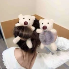 Резинки для волос из искусственного меха для женщин и девочек, с пушистыми помпонами, милыми мультяшными 3D мишками, эластичные резинки для волос