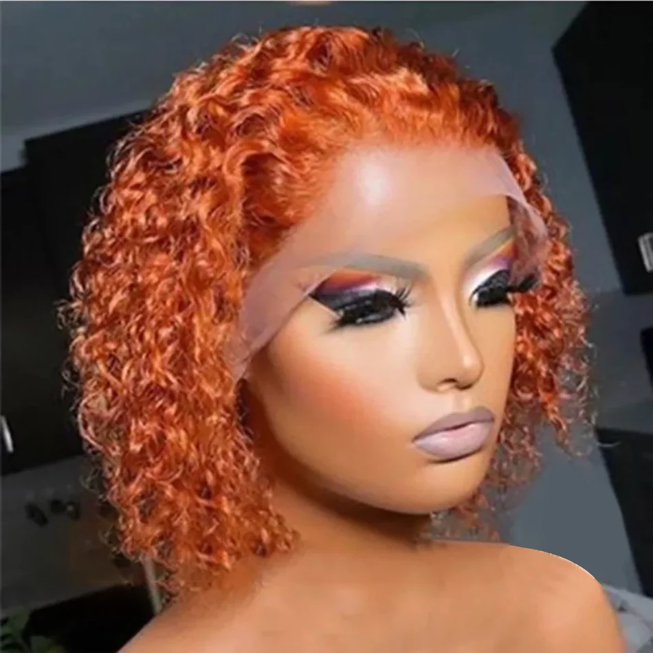 4x4x1 kinky curly Lace Wigs Ombre Straight Bob Lace Front Wig Links Orange Ginger Color Curly Short Bob Wig Deep Wave Human Hair