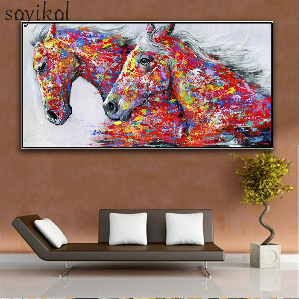 11 Красочный холст с изображением лошадей картина плакат скандинавские животные