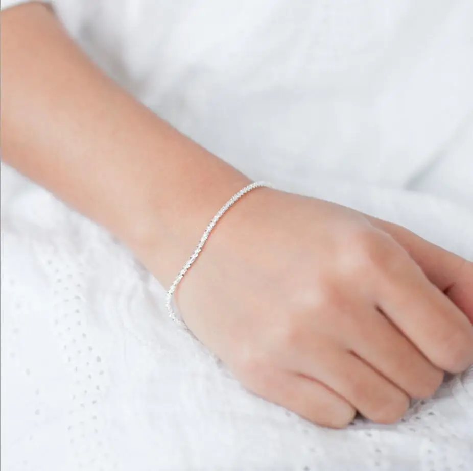 

Thin 925 Sterling Silver Shiny Chains Bracelet For Women Girls Friend Jewelry Korean Fashion Trendy Jewelry