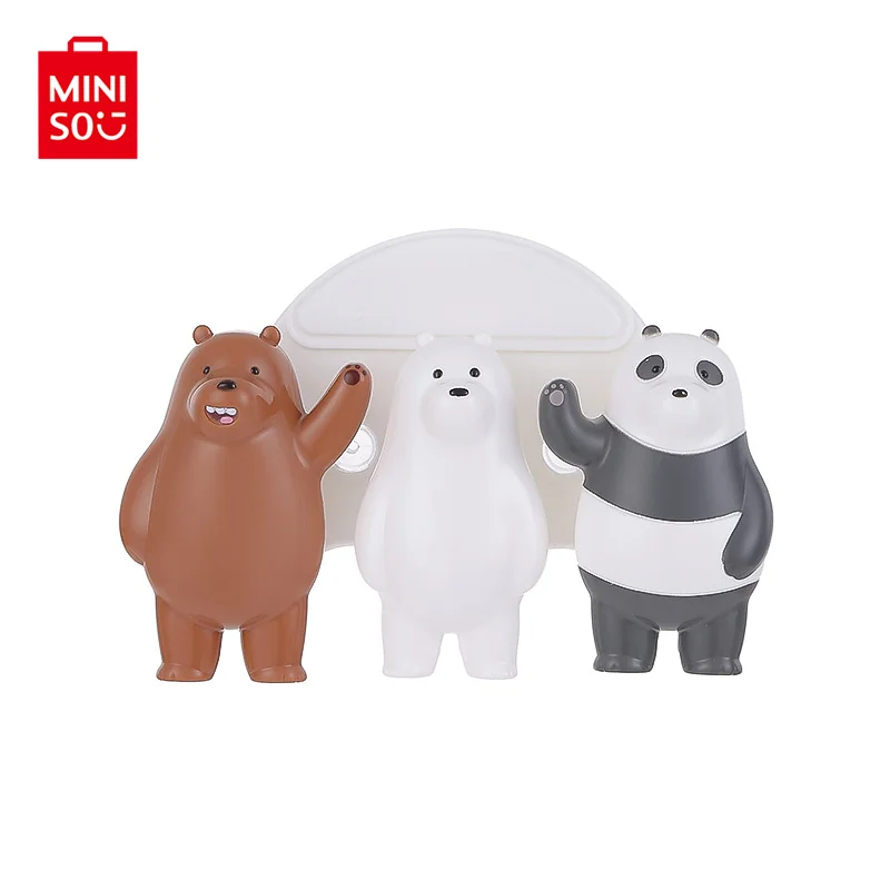 

MINISO We Bare Bears Cartoon Plastic Toothbrush Holder Bathroom Stand Rack Toothpaste Storage Rack Bathroom Organizer