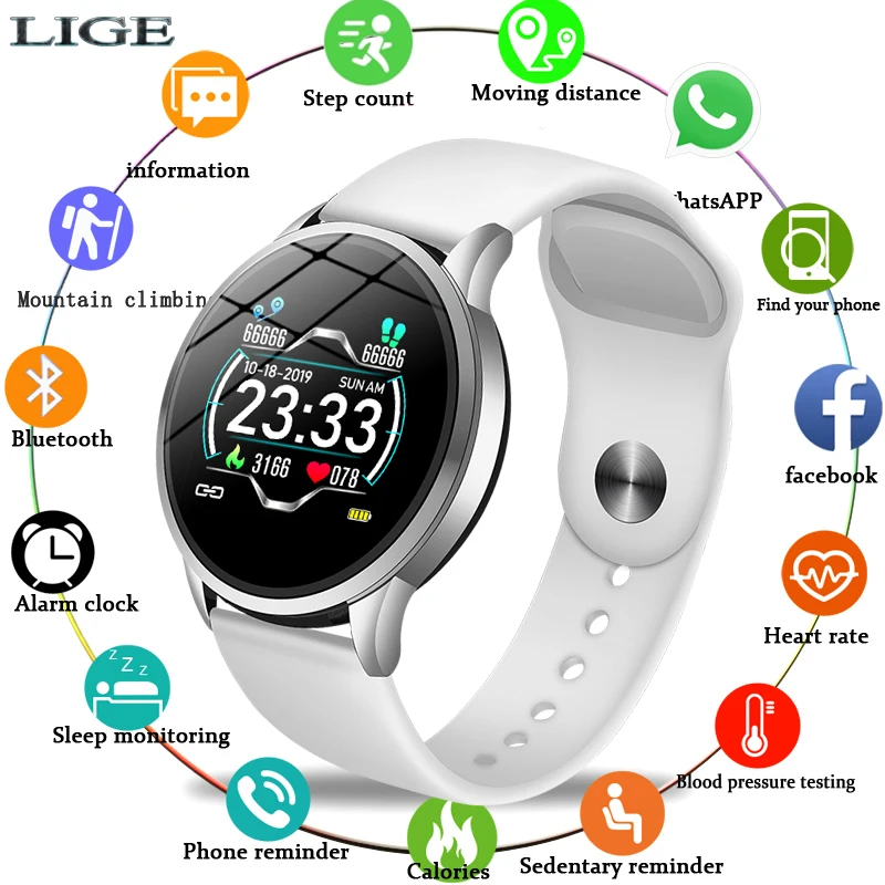 LIGE Смарт часы для женщин и мужчин спортивные модные водонепроницаемые фитнес