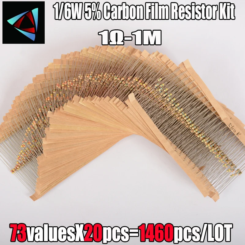 

1/6W 5% 73Valuesx20Pcs=1460Pcs 1R~1M Ohm Carbon Film Resistor Assorted Kit