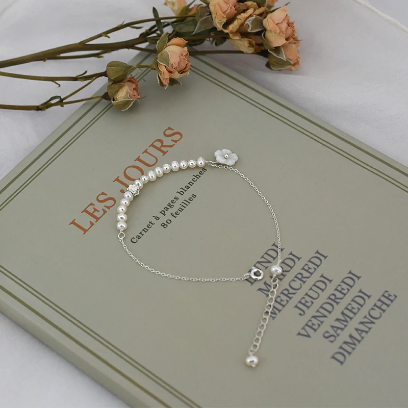 Женский браслет с пресноводным жемчугом ASHIQI 3-4 мм из серебра 925 пробы