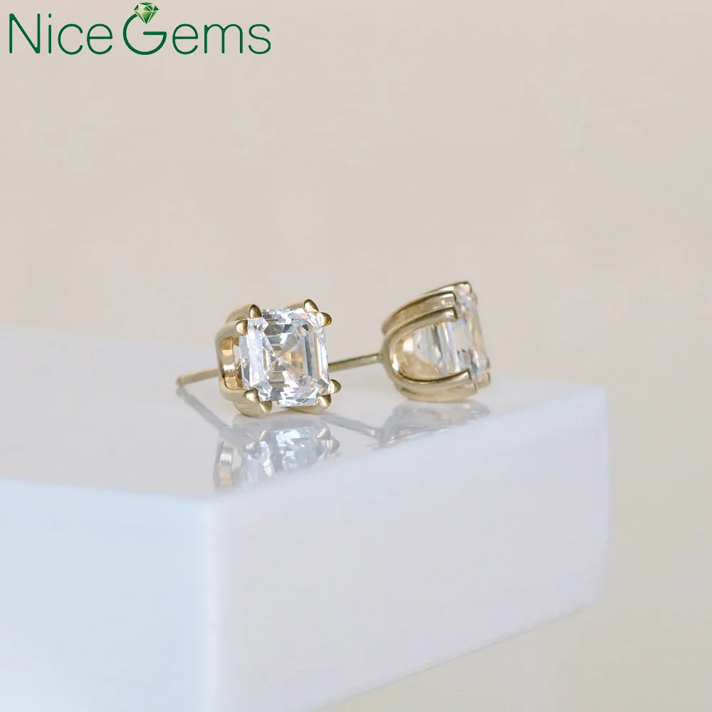 Серьги гвоздики NiceGems Женские однотонные Муассанит из желтого золота 14 к с 4