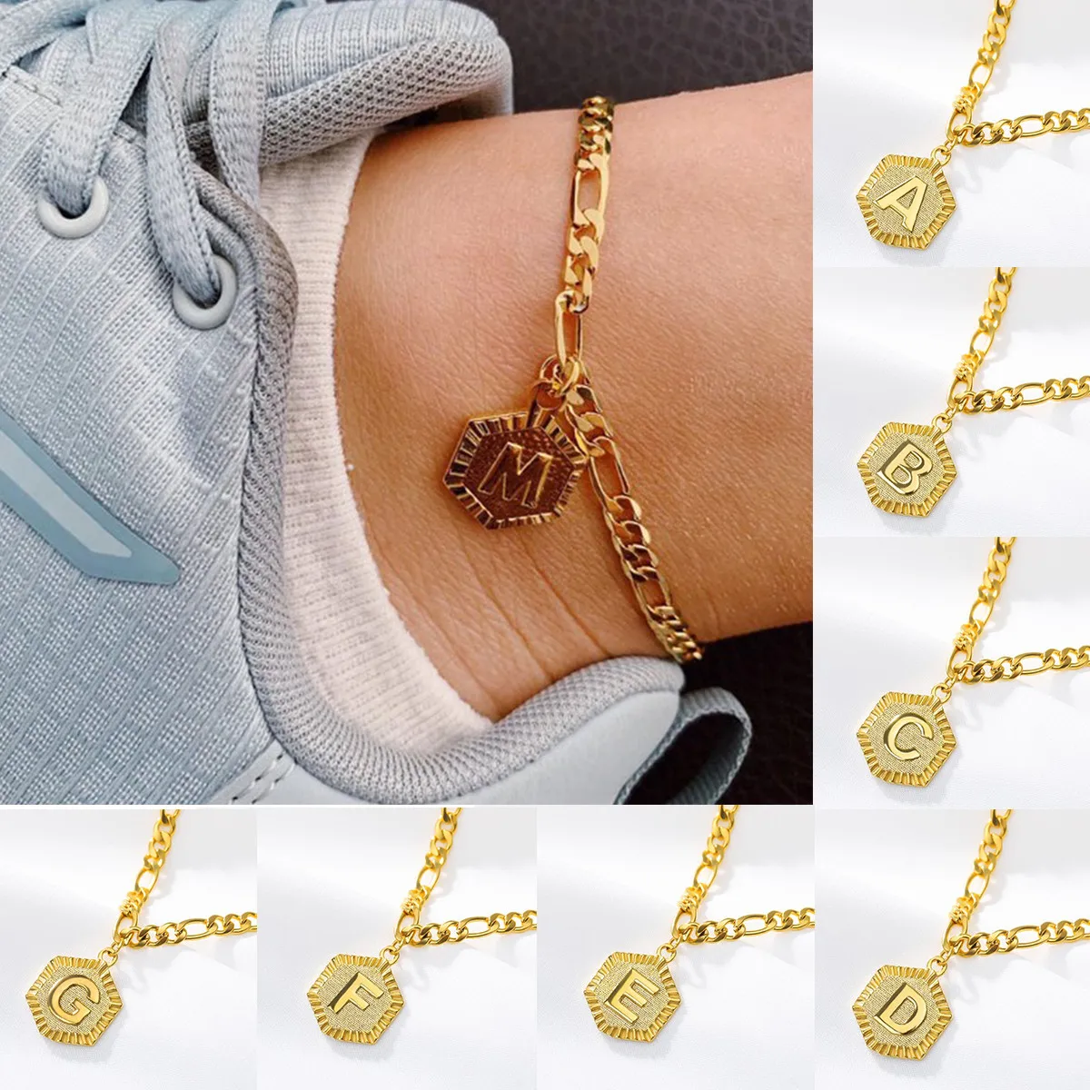 

For Women Customized Initial Letter Anklet Bracelet Personalized Alphabet Name