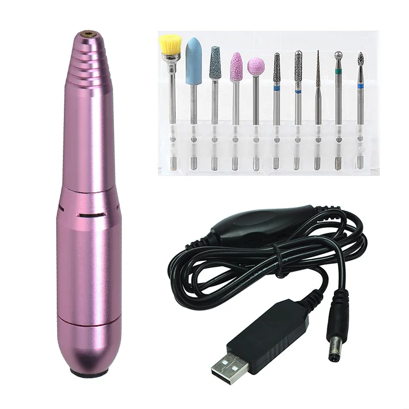set 2 20000 ОБ/мин USB электрическая дрель для ногтей, 2 варианта вращения, мини-дрель для ногтей, набор для маникюра, педикюра, гель для удаления, портативная дрель для ногтей, ручка - Цвет: set 2