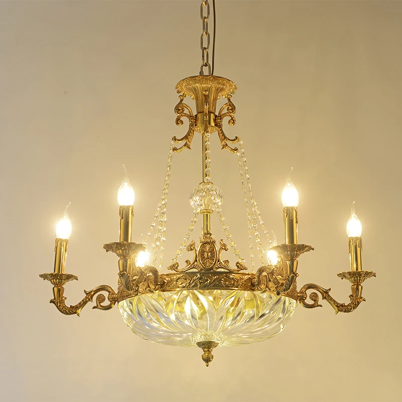 French gold Led candle holders Restaurant chandelier lighting suspension copper lamp Luxury Modern Chandelier E14 lampe | Лампы и