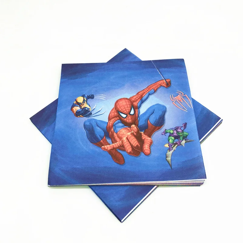 napkins-20pcs На тему Человека-паука для детей, мальчиков, прекрасный день рождения, вечерние милые чашки, тарелки, маски для душа, одноразовые столовые приборы - Цвет: napkins-20pcs