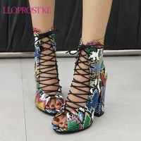 lloprost ke women summer shoes woman size 48 peep toe boots ladies cross strap thick high heel open toe summer boots sandalias
