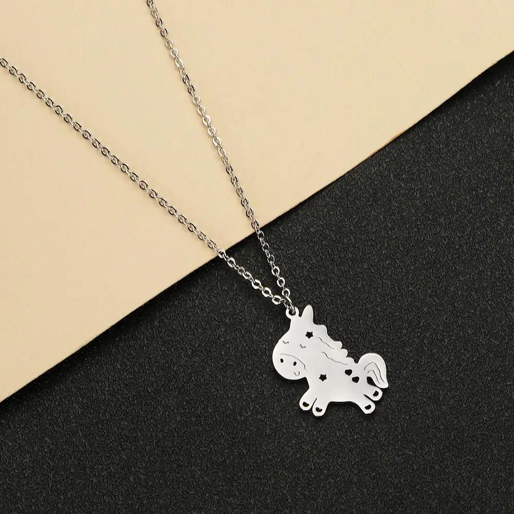 Chandler Stainless Steel Cartoon Unicorn Horse Necklace for Kids Girls Best Friends Forever Animal Collares Jewellery | Украшения и