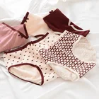 Трусики женские винно-красные из чистого хлопка со средней талией и бантом