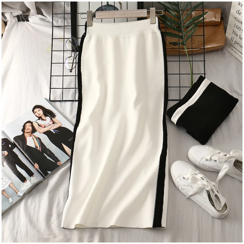 Трикотажные длинные юбки для женщин миди юбка голографическая до середины икры