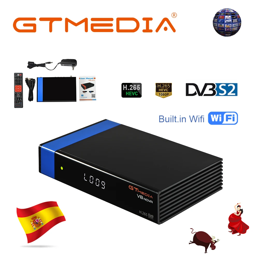 GTmedia V8 Nova синий DVB S2 HD спутниковый ресивер Поддержка H.265 Ccam Newcamd power vu biss встроенный