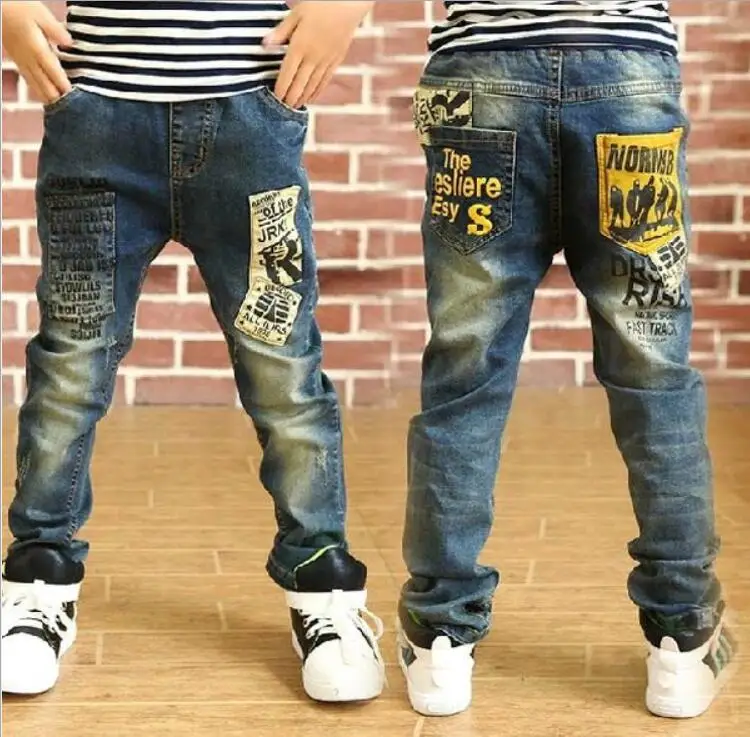 Детские теплые флисовые джинсовые штаны на осень и зиму для мальчиков от 2 до 12