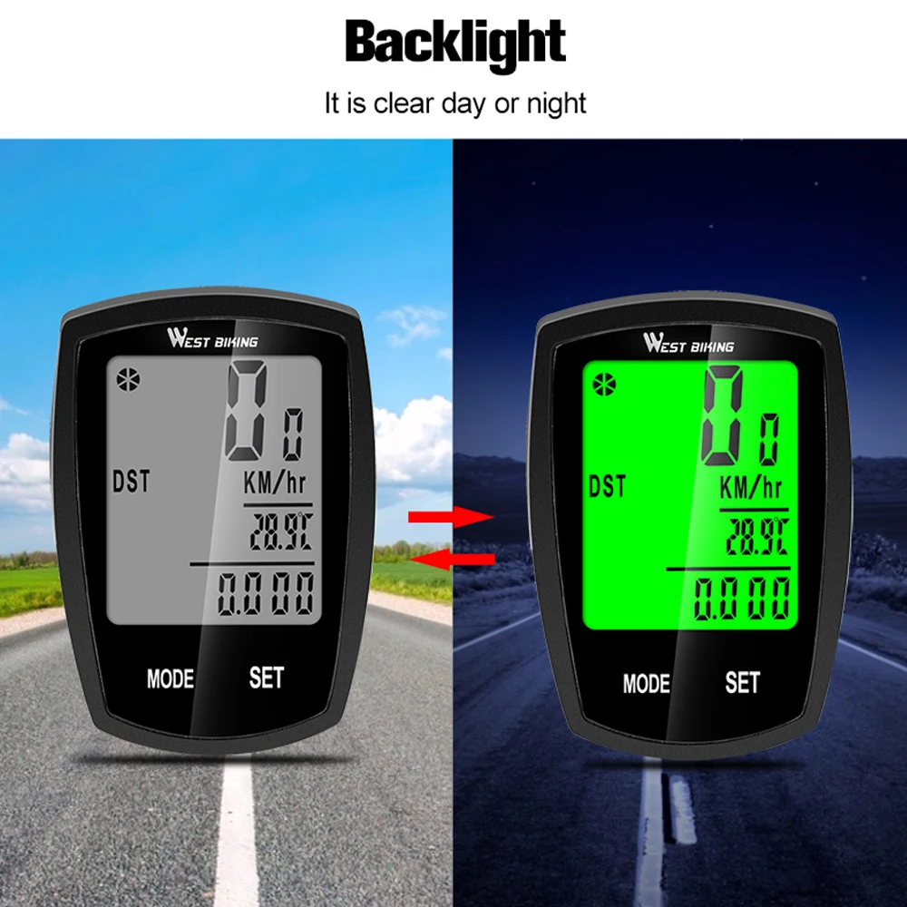 

WEST BIKING Bike Computer Wireless Wired Speedometer Odometer Waterproof LCD Backlight Cycling MTB Bicycle Computer Stopwatch