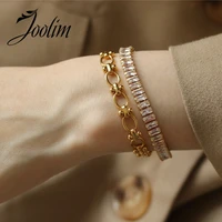 joolim high end gold finish brass shinny zirconia pave charm bracelet luxury bracelet for women 2020 trendy jewelry wholesale