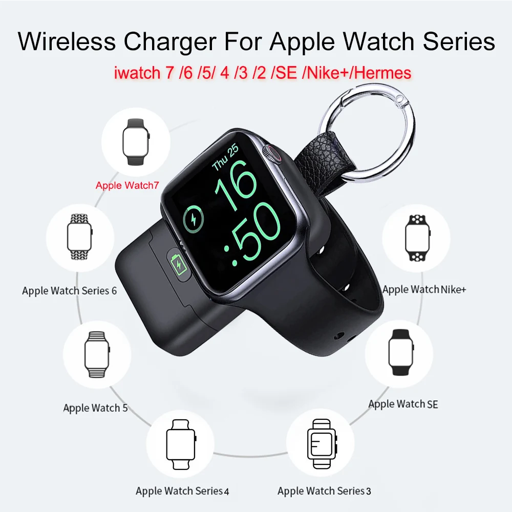 portable wireless charger for apple watch 7 keychain usb c 1400mah power bank battery charger for apple watch 6 5 4 iwatch free global shipping