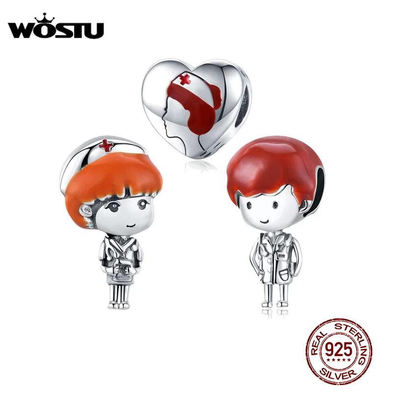 Подлинные серебряные бусины-подвески в виде доктора для медсестры и браслета |