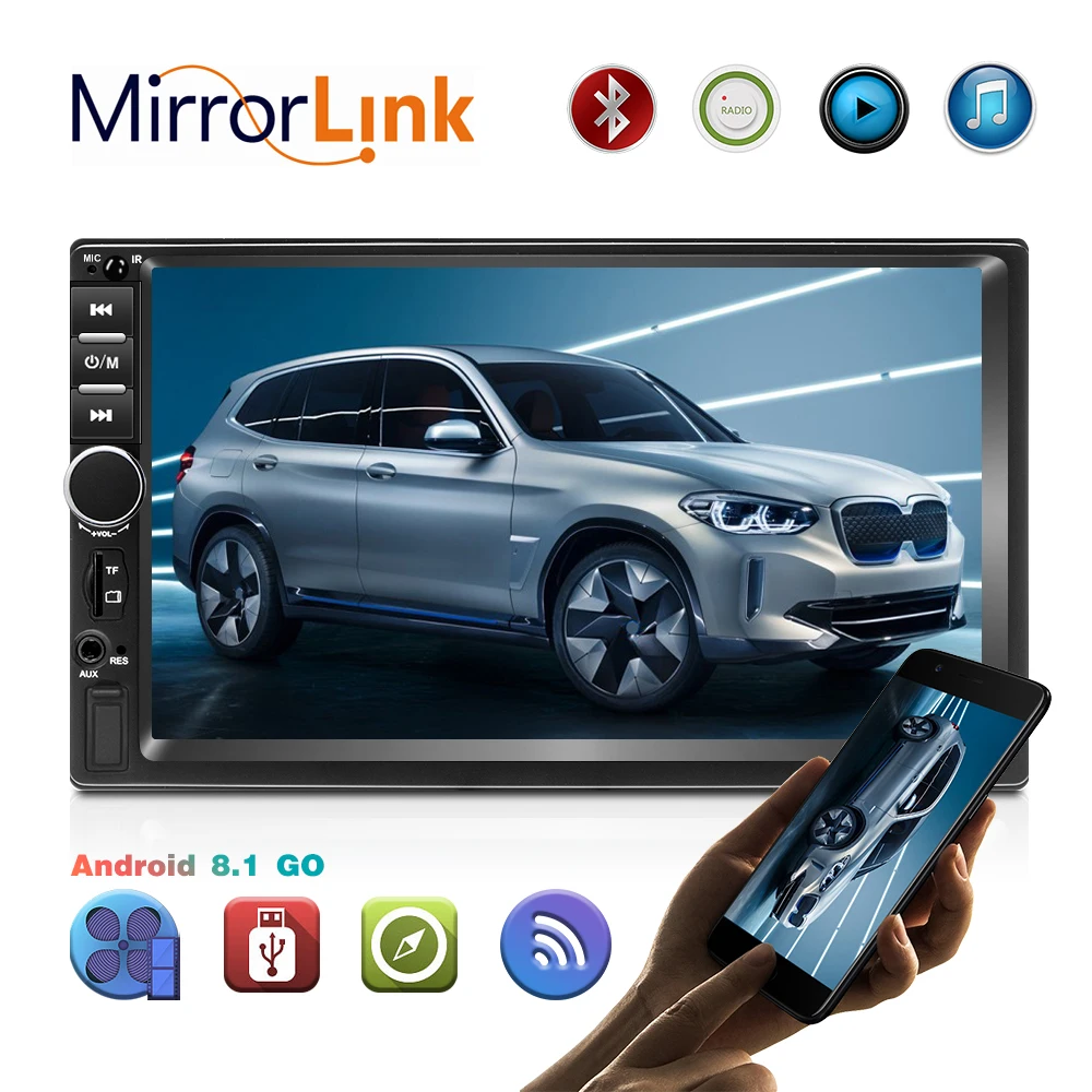 Podofo Android 2 Din Car Radio 7 Inch GPS Navigation WIFI Mirrorlink Stereo USB TF Bluetooth Rear Camera MP5 Multimedia Player | Автомобили