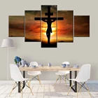 Модульный холст с HD-печатью, 5 панелей, с изображением Иисуса Христа, Креста, Бога, заката, пейзажа, картины для гостиной, декоративные картины, настенное искусство