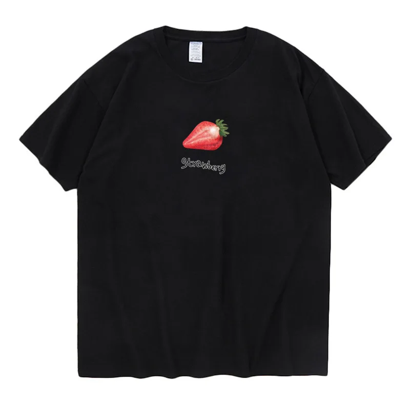 

2021 Summer New Creative Fun Fruit Print Men's Short Sleeve Watermelon Strawberry Simple T-shirt Men's And Women's Short Sleeves