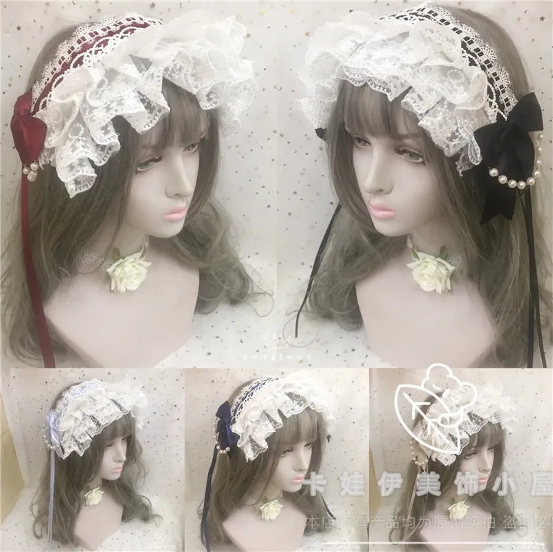 

Tea Party Angel Handle Street pearl Chain BNT Japanese Sweet Lolita Hair Band Hairpin Bow Lace Soft sister Princess Headwear