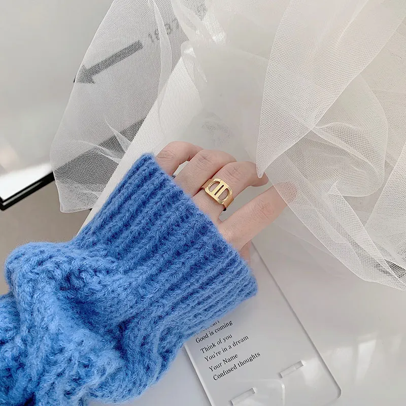 

2021 Vintage Personal Niche Trend New Retro French Letter DD Open Adjustable Index Finger Ring Jewelry Gift for Women Girls