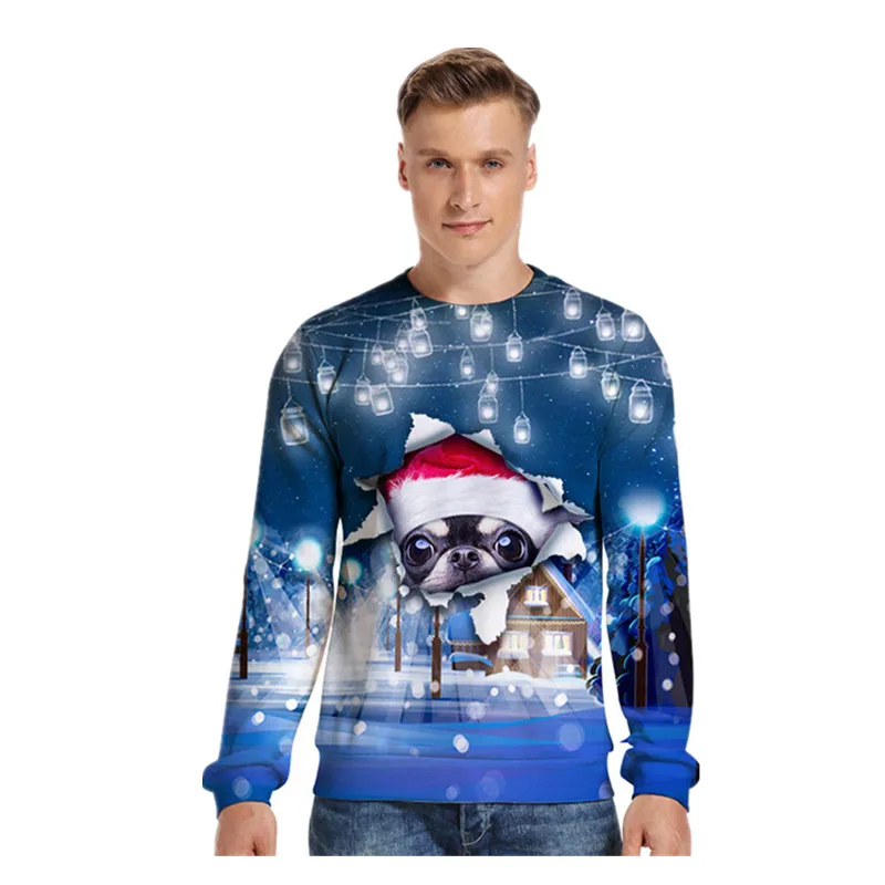 Уродливый Рождественский свитер с круглым вырезом и принтом для пары собак