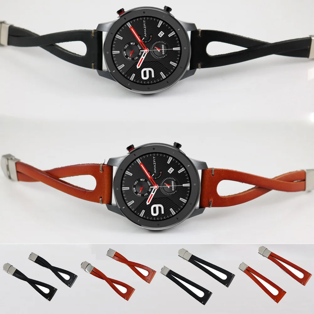 Ремешок из натуральной кожи для Huami Amazfit GTR 47 мм сменный кожаный браслет 22 ремешок