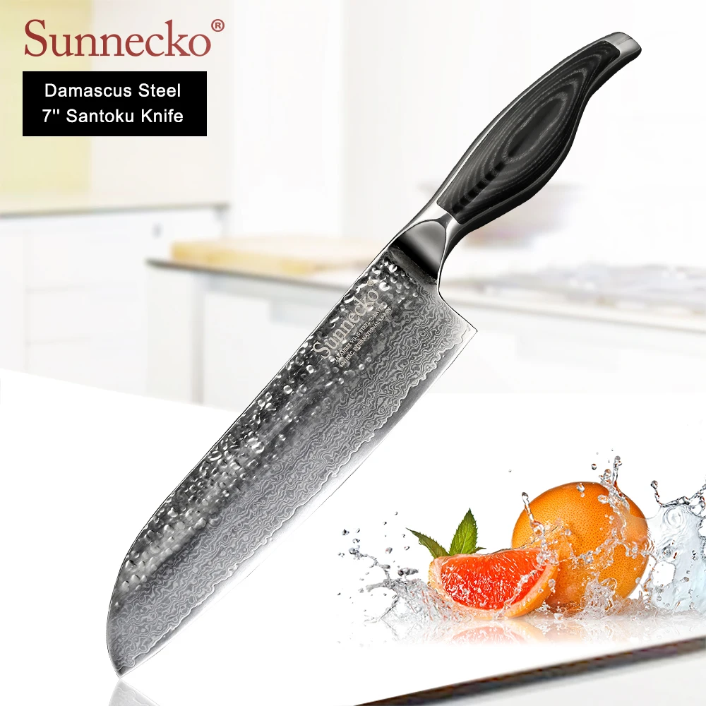 SUNNECKO Premium Chef Utility Paring Santoku Knife Damascus Japanese VG10 Steel Blade Pakka Wood Handle 4pcs Kitchen Knives Set | Дом и сад
