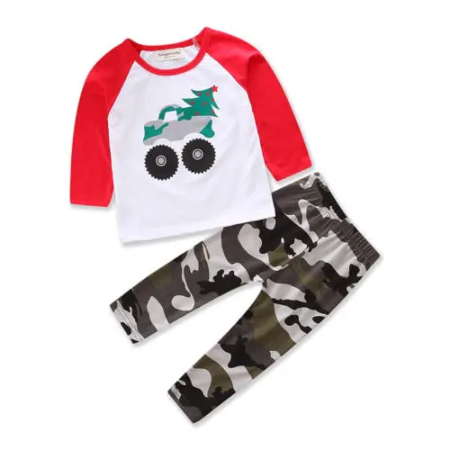 Boys Clothes 2 Pieces Camouflage T-shirt Tops + Pants Suits Children Long-sleeved Casual Cotton |