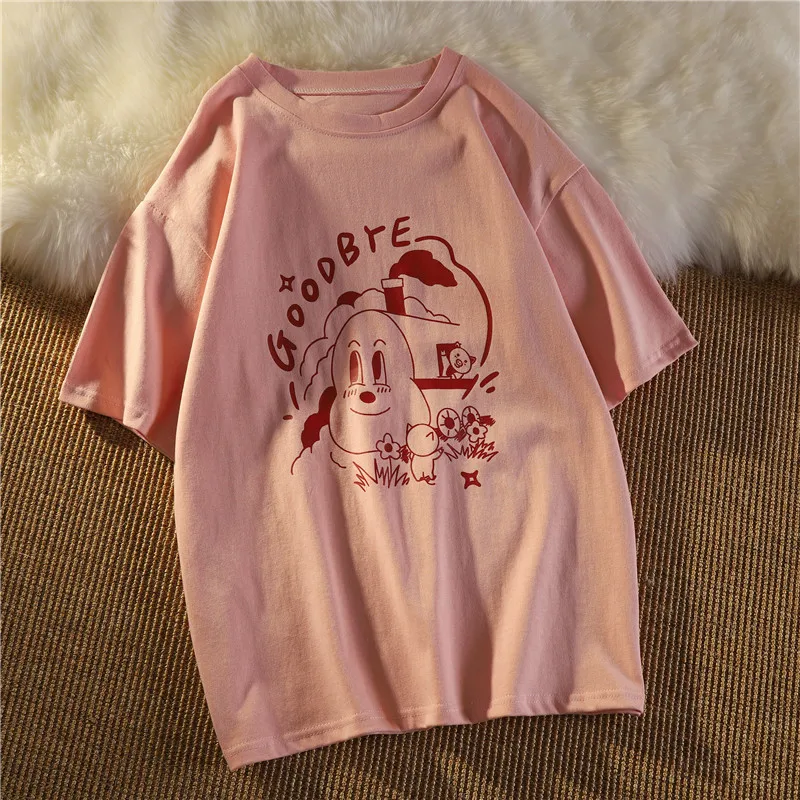 

Japanese Cotton Short-Sleeved T-shirt Women's Loose Ins Trendy Harajuku BF Salt Sweet Korean Style Chic Hong