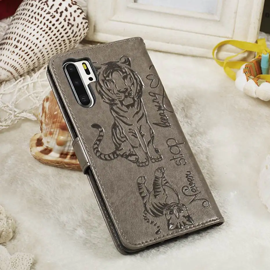 Кожаный флип-чехол с 3D кошкой и тигром для huawei P30 P20 Pro mate 30 Lite P Smart Z Y7 Prime Honor 9X20 Pro 8A 10i Y6