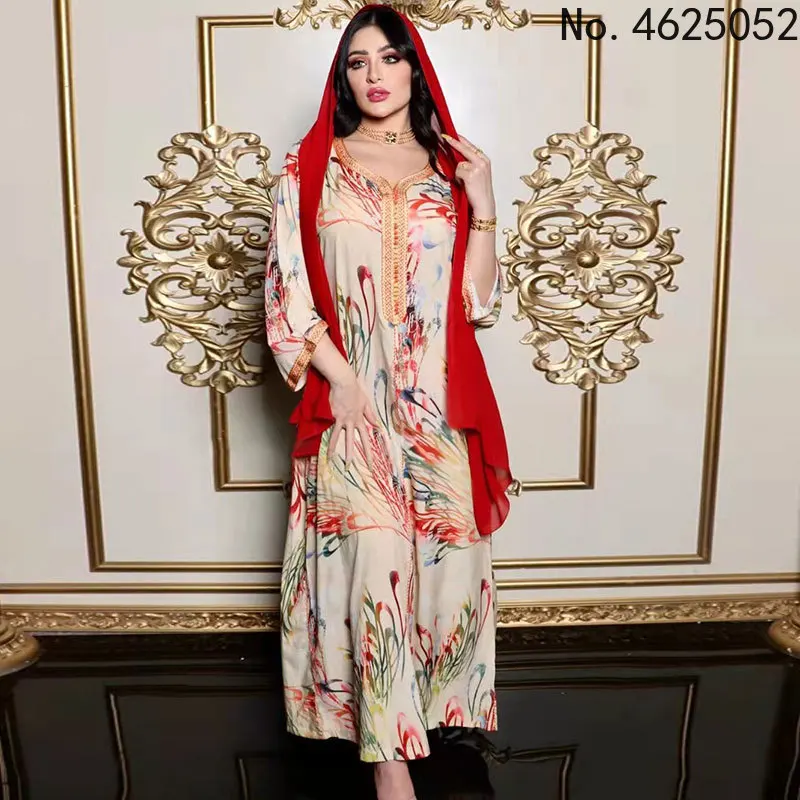 

Abaya Dubai Robe Longue Djellaba Femme Musulmane Turkey Islam Arabic Muslim Print Long Dress For Women Kaftan Party Vestidos