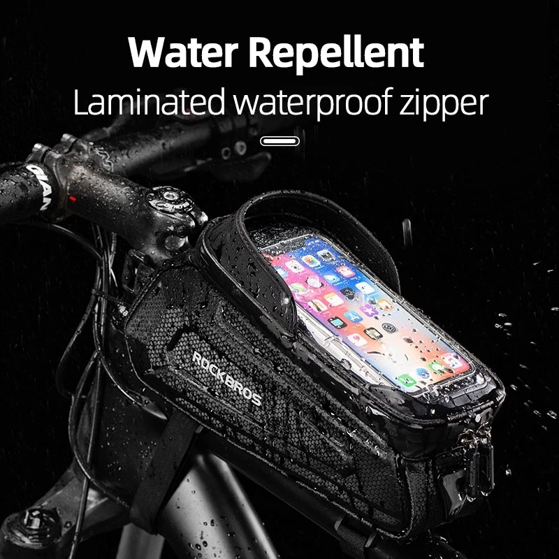 ROCKBROS Bike Bag Bicycle Frame Bag Cell Phone Support Holder 6.8in Waterproof  Touch Screen Pannier Cycling Front Top Tube Case