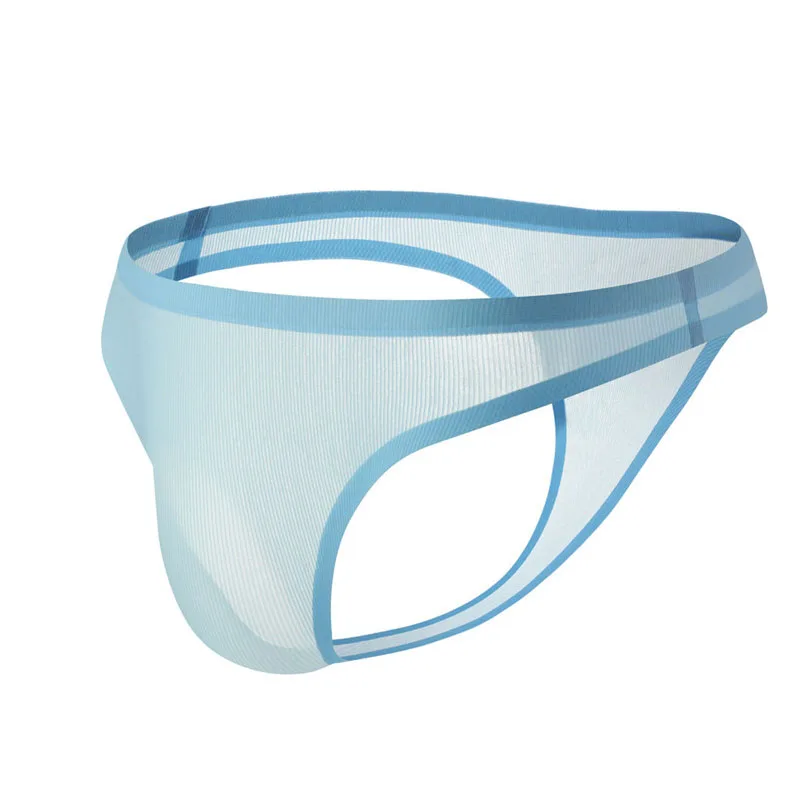 6PCS Gay Thongs Men Underwear Ultra-thin Ice Silk Male Sexy Low Waist Seamless Breathable Solid Double G-stringsThong Panties