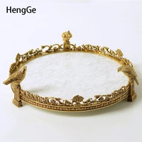 nordic trays decorative luxurious brass birdie relief natural marble tray desktop fruit storage plate living room decoration