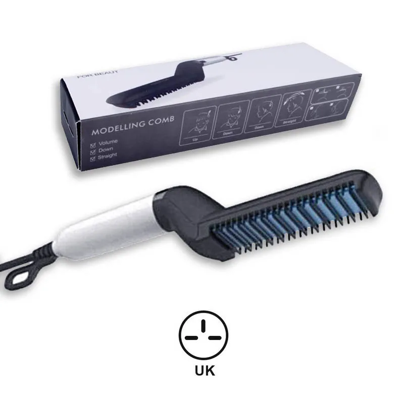 UK plug Многофункциональная расческа для волос, щетка для бороды, выпрямитель для волос, выпрямитель для волос, расческа для завивки волос, быстрый стайлер для волос для мужчин - Цвет: UK plug