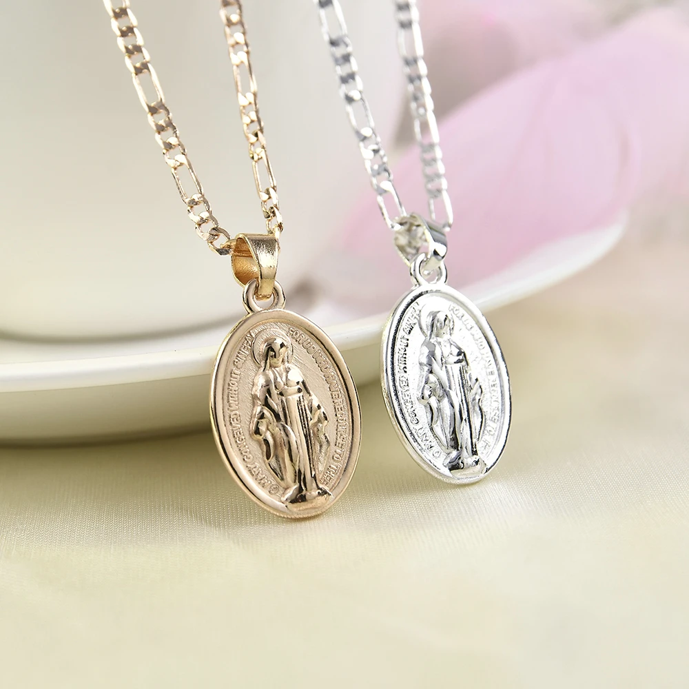 

High Quality New Fashion Men Women Gold Sliver Catholic Virgin Mary Pendant Necklace Jewelry Gifts Wholesale